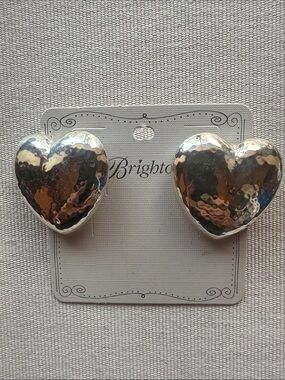 Brighton Hammered Heart post Earrings in Silver NWT